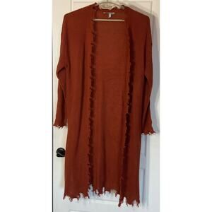 Derek Heart Rust Brown Open Front Distressed edges Long XL